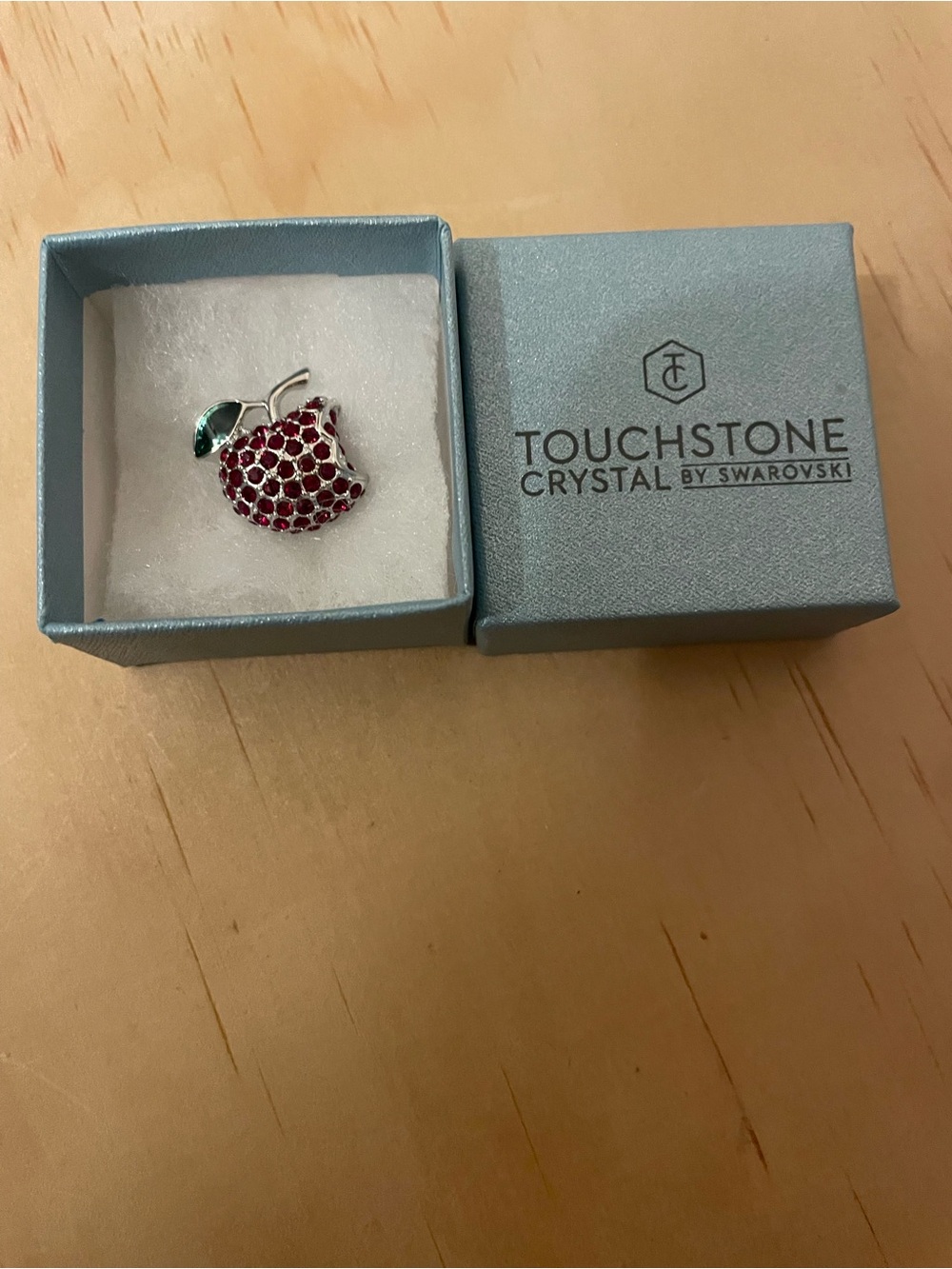 Touchstone Crystal Red Apple Brooch with Green Leaf